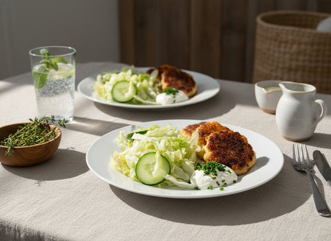 Zillertaler Zerggl (Pressknödel) auf buntem Salat mit Kürbiskernöl - TIROLISH